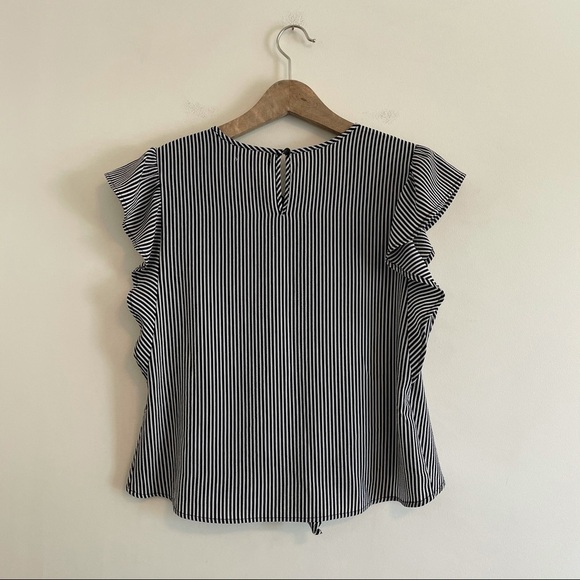 Monteau Black and White Stipe Flutter Sleeve Top - Picture 4 of 5